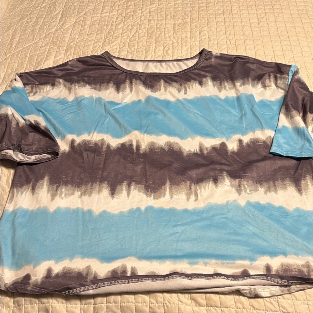Blue and White Tie-Dye Style Top Size 3X